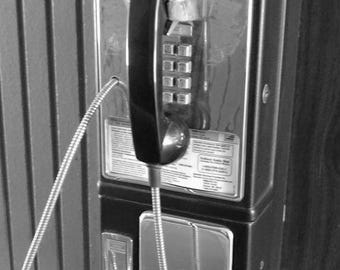 Old Payphone Nostalgia – Vintage Black & White Photo Print