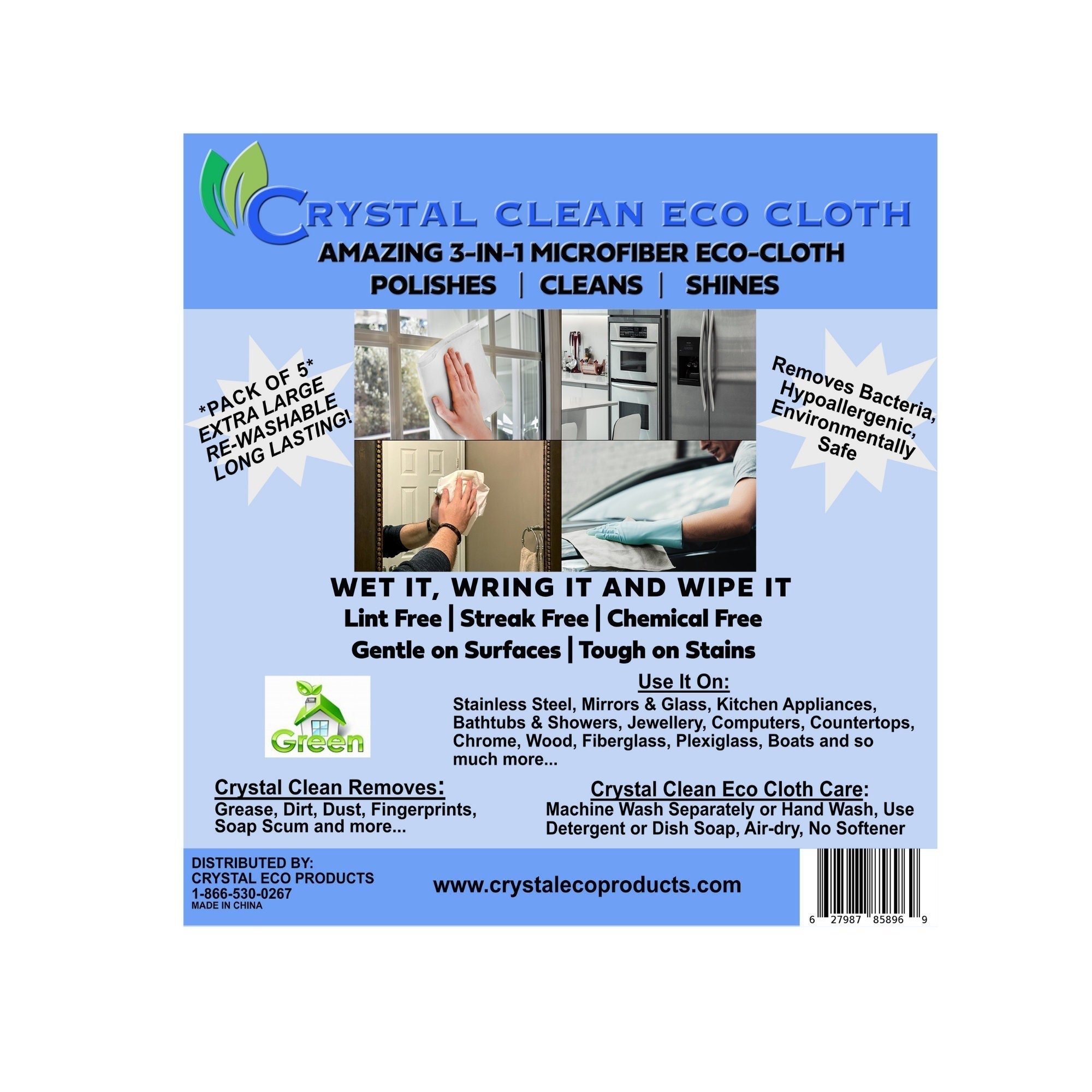 Microfiber Magic Streak Free Cloth 3 Pack Clean Any Surface with Just Water Eco Friendly Environmentally Safe Perfect for Window Mirror Kitchen