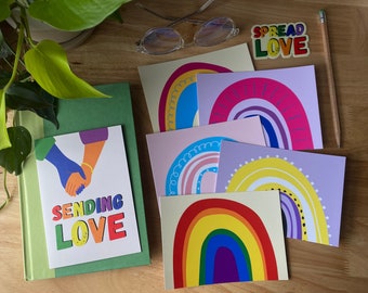 PRIDE POSTCARD | rainbow postcards, rainbow nonbinary transgender pansexual bisexual, spread love, love wins, send love post card