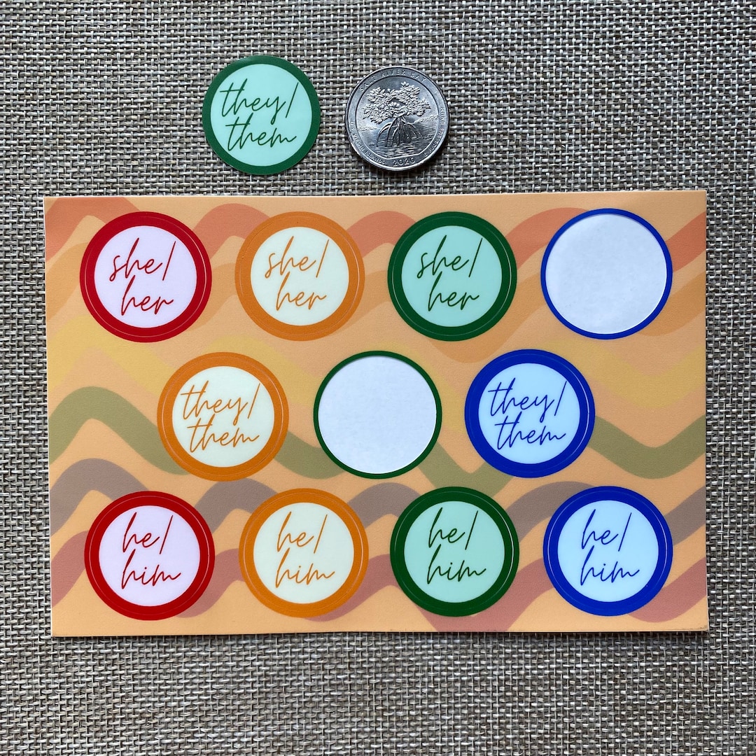 PRONOUN STICKER SHEET Pronoun Stickers, She Her, They Them, He Him ...