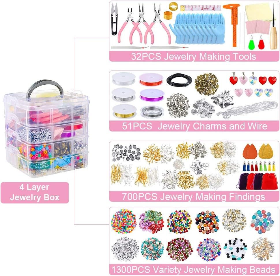 700pcs+diy Bead Jewelry Making Kit For Kids Girls Pearl Beads For Bracelets  Rings Necklaces Creativity Beading Kits Art Craft