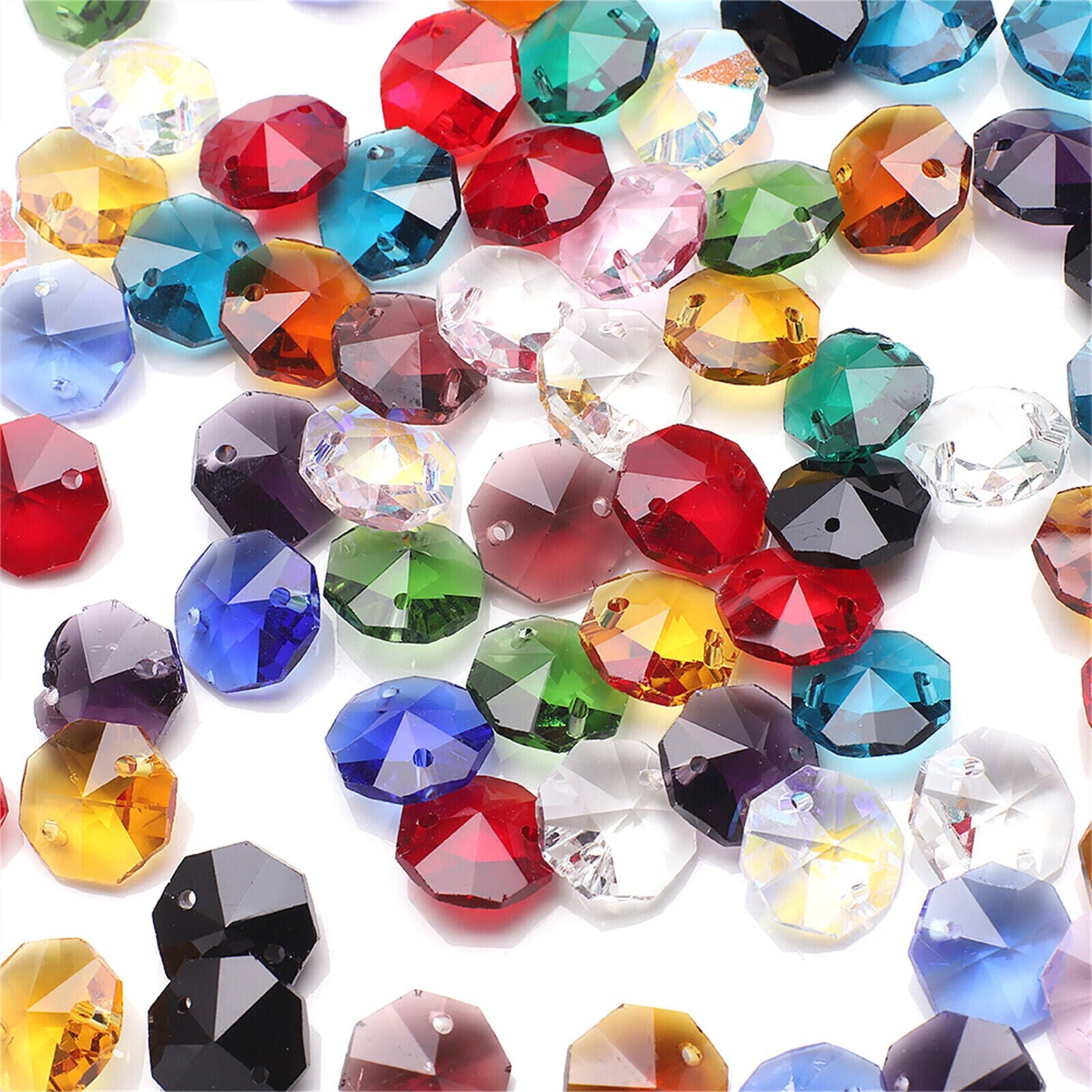 50/100 Pcs Octagonal Beads Colorful Glass Crystal Beads 14mm 2