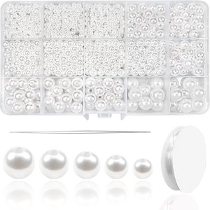 TheliCraft 15 Grid 1400Pcs 3mm 4mm 6mm 8mm 10mm 12mm 14mm Pearl For Bracelet Making Kit ABS White Pearls DIY Jewelry Necklace
