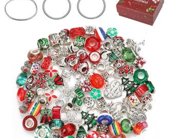 Thelicraft 63pcs Christmas Gift DIY Bracelets Jewelry Kit Charm Crystal Pendant Seed Beads For Bracelet Making