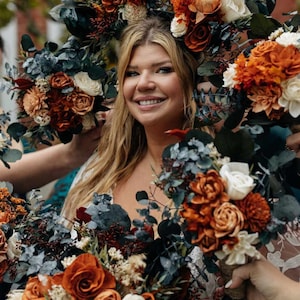 GARDEN OASIS: Greenery/ Rustic/ Burnt Orange/Terracotta/ wood flowers/ minimalist/ Bridal/ Bridesmaids/ Bouquet/ Vibrant/ Flowers/ diy