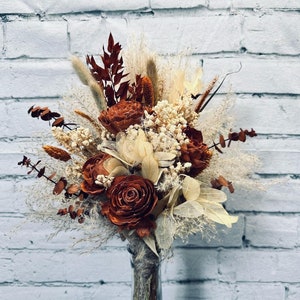 ALWAYS THE ONE: Rust/ sola wood flowers/ real preserved/ bunny tails/ babies breath/ spiral eucalyptus/ pampas/ horse hair/ bridal/ DiY