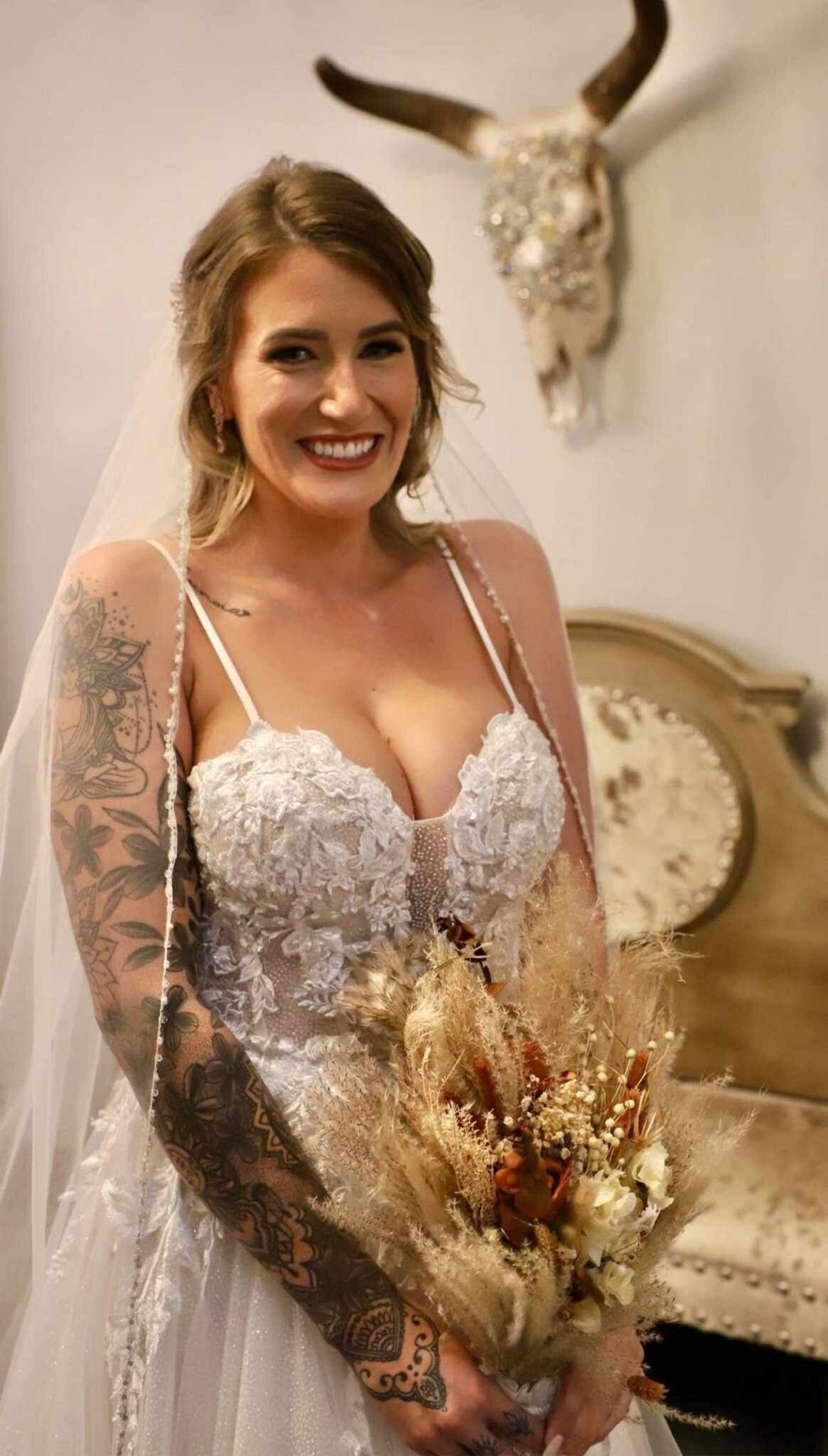 YOURE THE ONE Rustic Boho /burnt Orange/isola Wood Flowers With Pampas