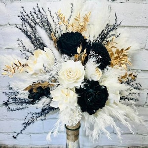 GOLD SPRINKLE: Boho/ Ivory/ gold/ Black/ wood flowers/ pampas/ wedding/ holiday/ bouquet/ bridal/ bridesmaid/ evergreen/ white/ diy