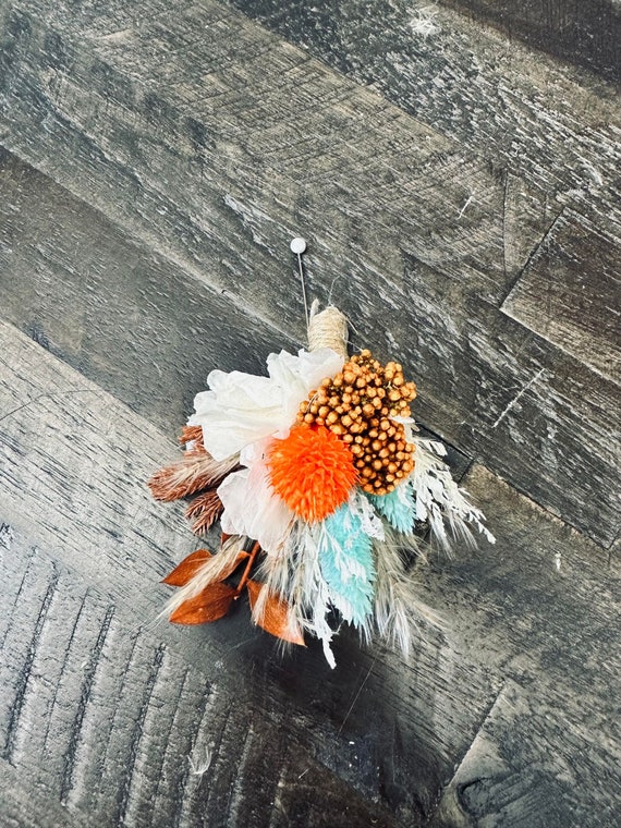 AQUA DELIGHT: Boho/ Aqua/ Ivory/ Wood Flowers/ Pampas/ Orange