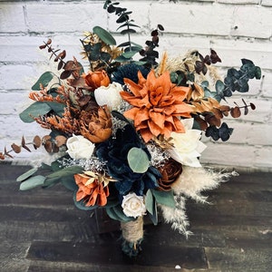 HIDDEN NAVY: Rustic Boho /Burnt Orange/Terracotta/Ivory Sola wood flowers/Pampas/Bridal/ Bridesmaids/Bouquet/Vibrant/Flowers/ diy