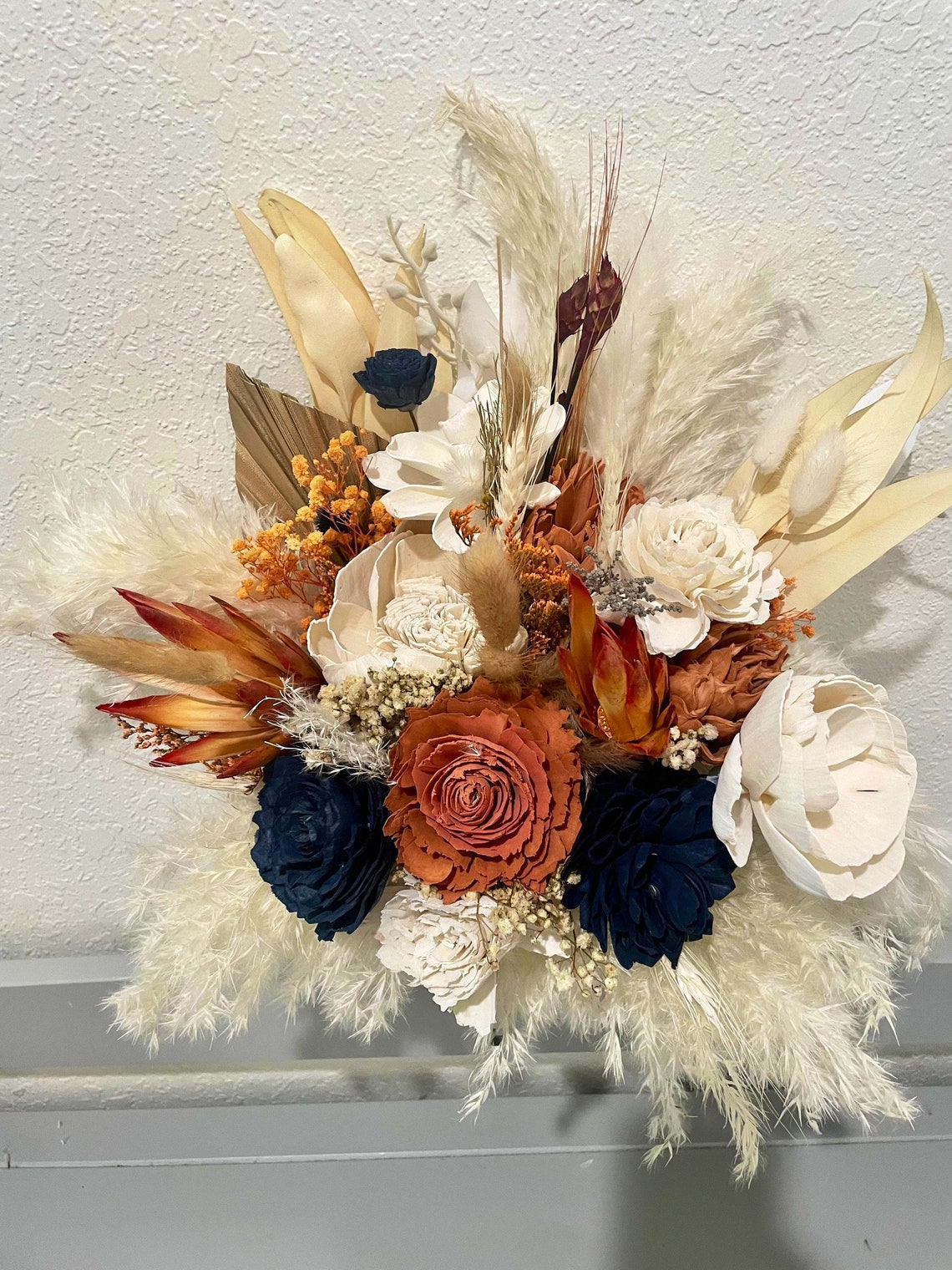 Boho/Rustic Terra Cotta/Burnt Orange/Navy/White Sola wood image 1