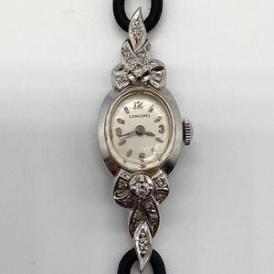 Antique Art Deco Longines Ladies Wrist Watch Solid 14K White Gold With Natural Diamonds Fine Jewlery Gift Idea For Her