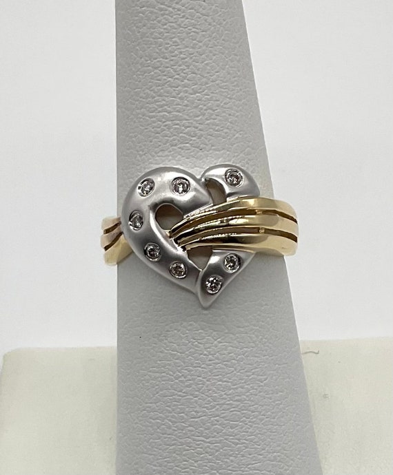 Heart Shape 14k Solid 14k Yellow Gold Two Tone Wit