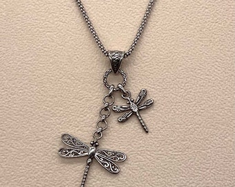 Sterling Silver 925 Dragonflies Necklace and Pendants Made in Italy