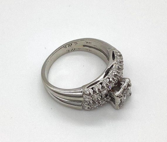 Estate Diamond Solitaire 14k White Gold Wedding R… - image 4