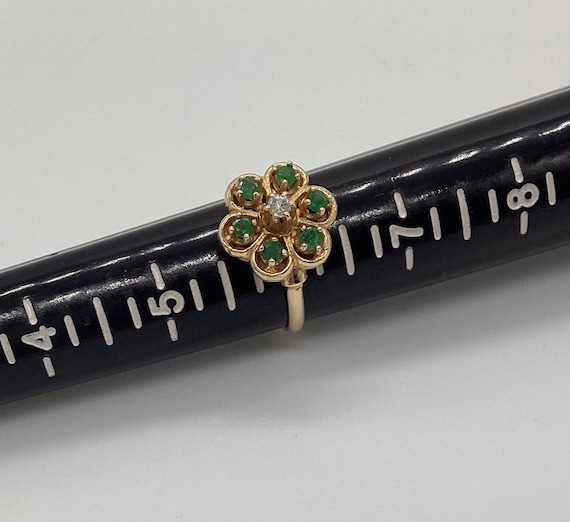 ヴィンテージ K14テスト済み 天然エメラルドのクラスターリング 大型 16.5号 アメリカ購入品 本物保証 ヴィンテージ K14テスト済み 天然エメラルドのクラスターリング 大型