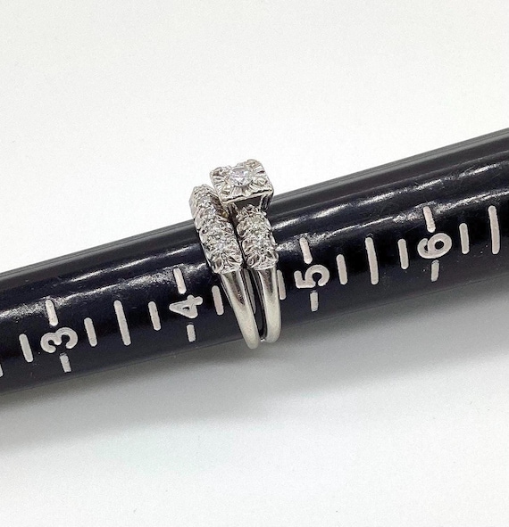 Estate Diamond Solitaire 14k White Gold Wedding R… - image 7