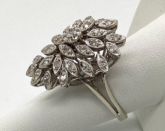Vintage natuurlijke diamantclusterring 14k witgouden cocktailring