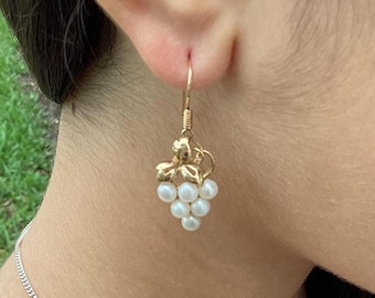 Vintage 14k Yellow Gold Grape Pearl Earrings
