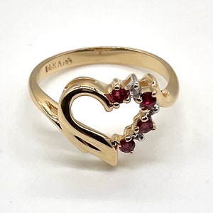 14k Yellow Gold Heart Ring: Ruby and Diamond Accent