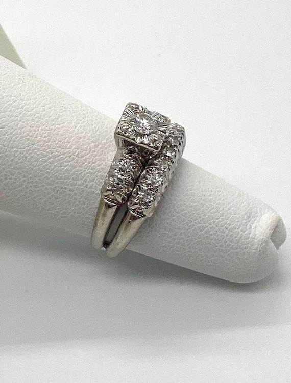 Estate Diamond Solitaire 14k White Gold Wedding R… - image 2