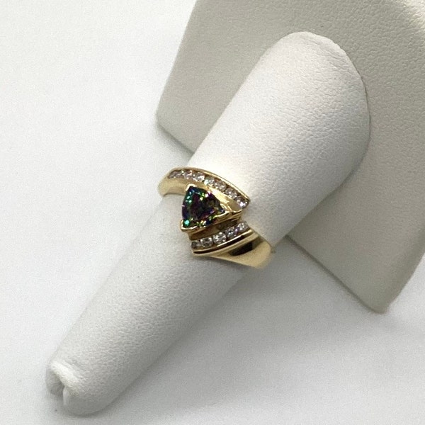 Genuine Mystique Topaz Natural Diamonds Solid 14k Yellow Gold Ladies Ring. Fine jewelry for her