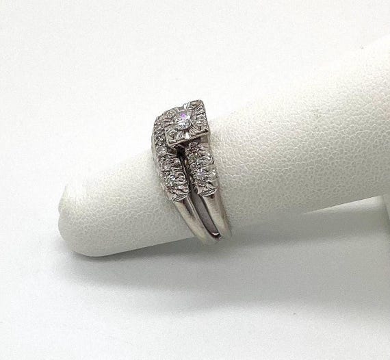 Estate Diamond Solitaire 14k White Gold Wedding R… - image 3