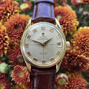 Vintage Universal Geneve Polerouter Date 14k Massivgold Caped Herrenuhr