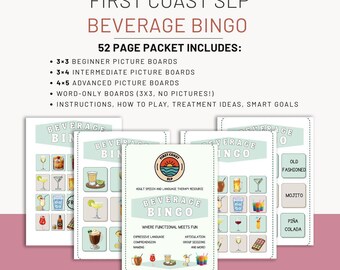 Bingo de bebidas para adultos / Actividad funcional del logopeda / Afasia, denominación y cognición