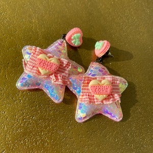 Schattige roze stralende ster handgemaakte DIY oorbellen, Bling Bling oorbellen, lieve meisje oorbellen, sterling zilveren post, cartoon stijl oorbellen