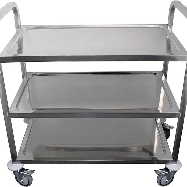 30" x 16" Stainless Steel Dining Cart-3 Shelf Heavy Duty Utility Cart on Wheels
