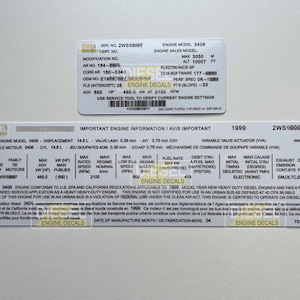 CAT 3406 2WS BARCODE 14.6L Diesel Engine Valve Cover Sticker Decal 1999 CUSTOM