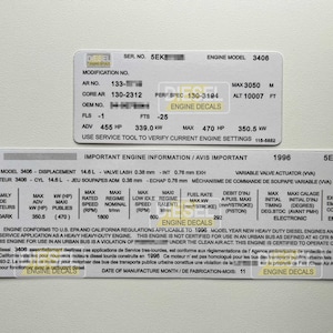 Sticker sticker sticker 1996 CAT 3406 5EK 14,6 l dieselmotorklepdeksel CUSTOM