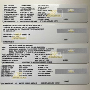 Detroit Diesel Series 60 11.1L Valve Cover Sticker Decal 1998 1999 CUSTOM