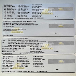 Detroit Diesel Series 60 11.1L 1995 Kleppendeksel Sticker Sticker AANGEPASTE