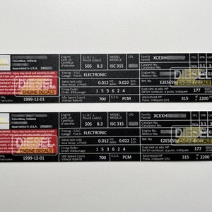 Cummins ISC 8.3L Engine Valve Cover Decal Sticker set 1998 1999 BLACK Edition CUSTOM