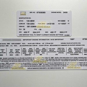 CAT C-15 6TS 14.6L Diesel Engine Valve Cover Sticker Decal 1997 CUSTOM