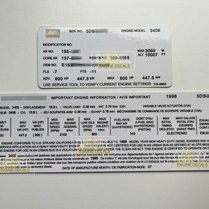 CAT 3406 5DS 15.8L 600HP dieselmotor kleppendeksel sticker sticker 1998 CUSTOM