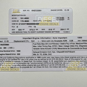 Décalcomanie de couverture de soupape de moteur diesel de conception alternative de CAT C-15 6NZ 14,6 L 1999 PERSONNALISÉ