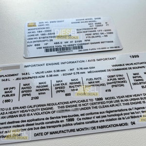 CAT 3406 2WS STREEPJESCODE 14,6 l dieselmotorklep sticker sticker 1999 CUSTOM afbeelding 2