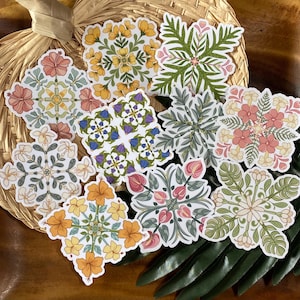 Floral Quilt Stickers | Waterproof | UV Resistant | Laptop Decal | Water Bottle | Die cut