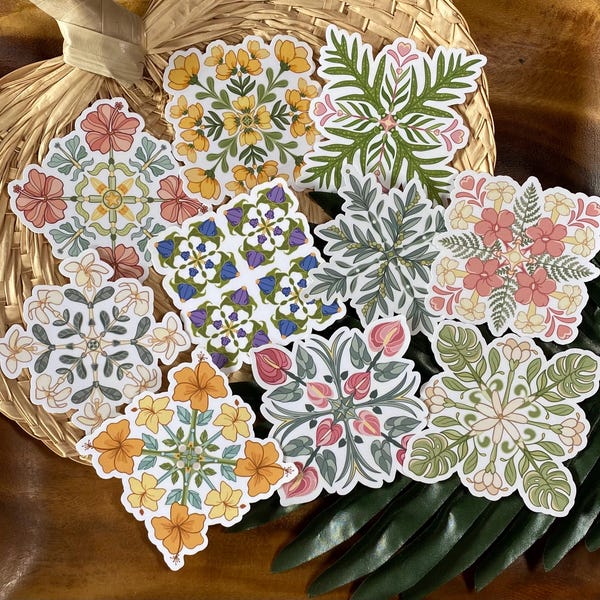 Floral Quilt Stickers | Waterproof | UV Resistant | Laptop Decal | Water Bottle | Die cut
