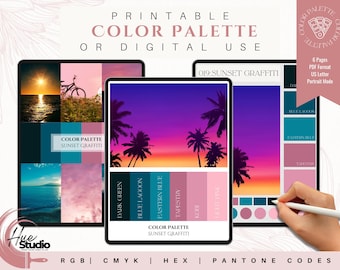Utskrivbar varumärkesfärgpalett som även kan användas som ett digitalt varumärkesbyggande kit med rosa och blå nyanser