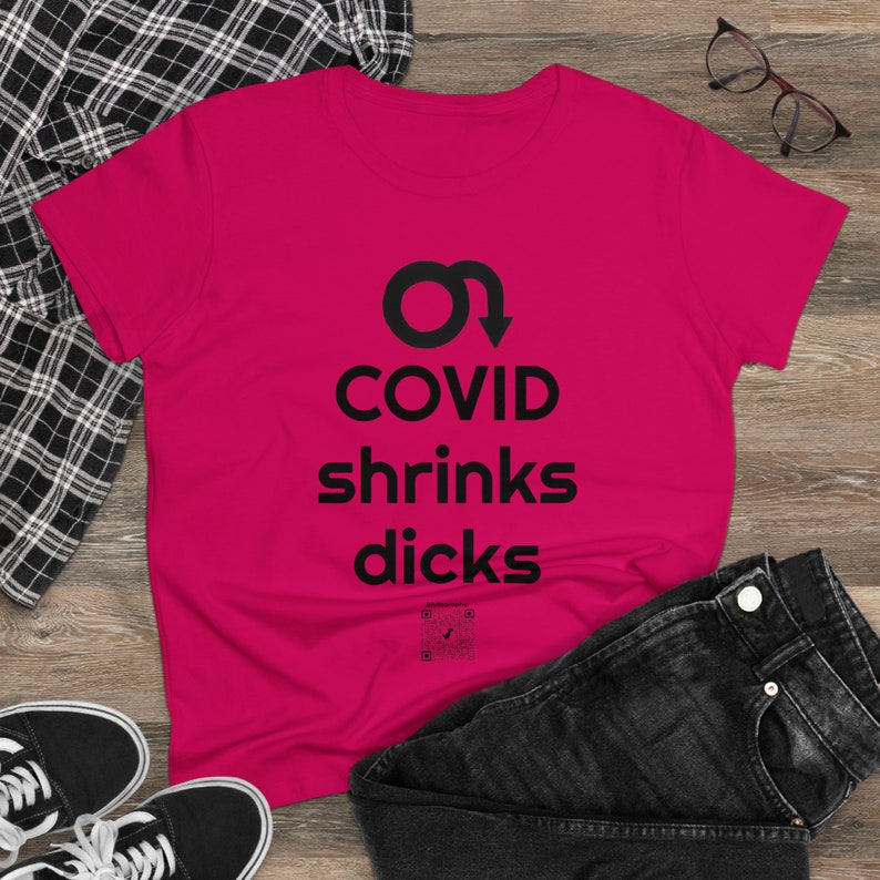 COVID shrinks d1cks femme fit Tshirt QR links to scholarly articles. Its science. image 6