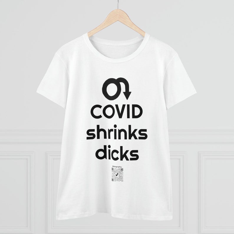 COVID shrinks d1cks femme fit Tshirt QR links to scholarly articles. Its science. image 2