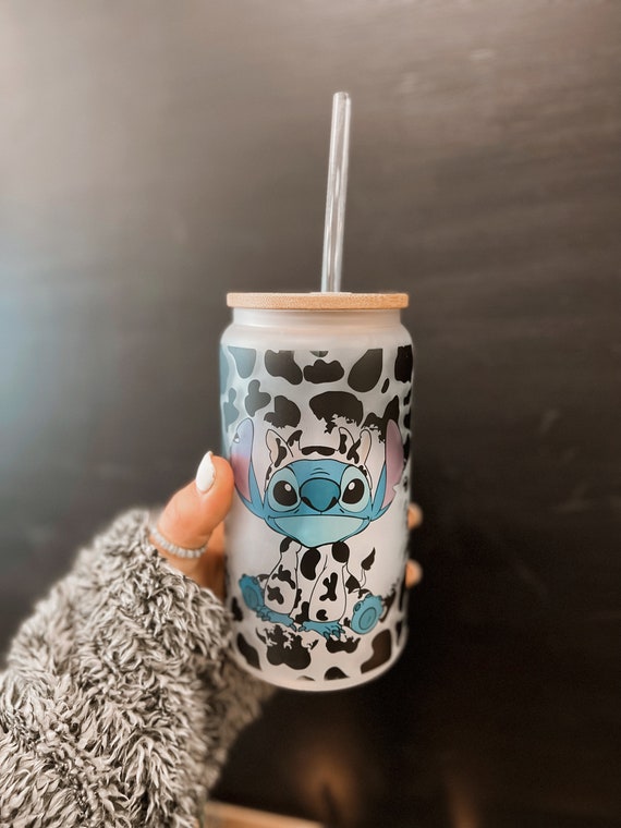 Cute Cow Beer Can Iced Coffee Glass Cup With Lid and Straw Glass Tumbler  With Straw and Lid Iced Coffee Cup Libbey Glass Glass Can 