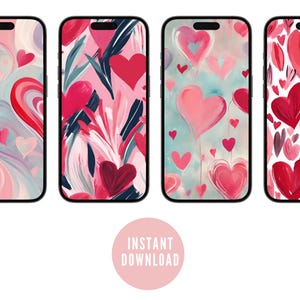 Valentine&#39;s Day Phone Wallpaper | Hearts iPhone Background | Cute Phone Wallpaper | Phone Home Screen | Digital Download | iPhone Wallpaper