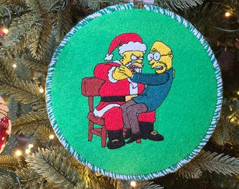 The Simpsons Christmas, Homer Simpson, Santa Claus embroidery hoop art, 6 inch hoop gift