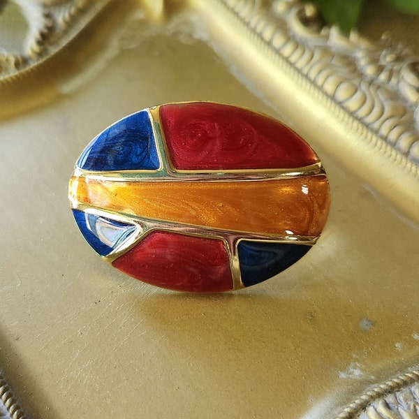 Vintage 80's Earring Ring Handmade Colorful Repurposed Jewelry Enamel Earrings Unique Statement Ring Adjustable Band