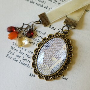 Snakeskin Shed Bookmark: Vintage Jewelry, Ivory Velvet Ribbon